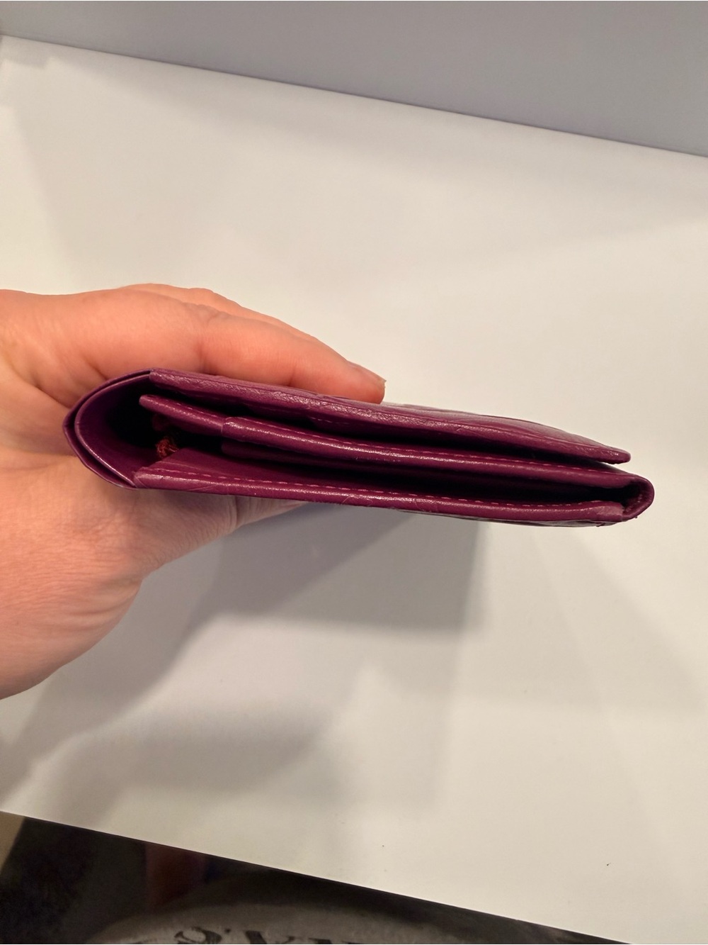 Yves Saint Laurent Embossed Logo Leather Wallet - Deep Berry/Purple - Picture 10 of 14